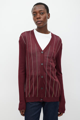 Marni Burgundy 
Multi Silk Stripe Cardigan