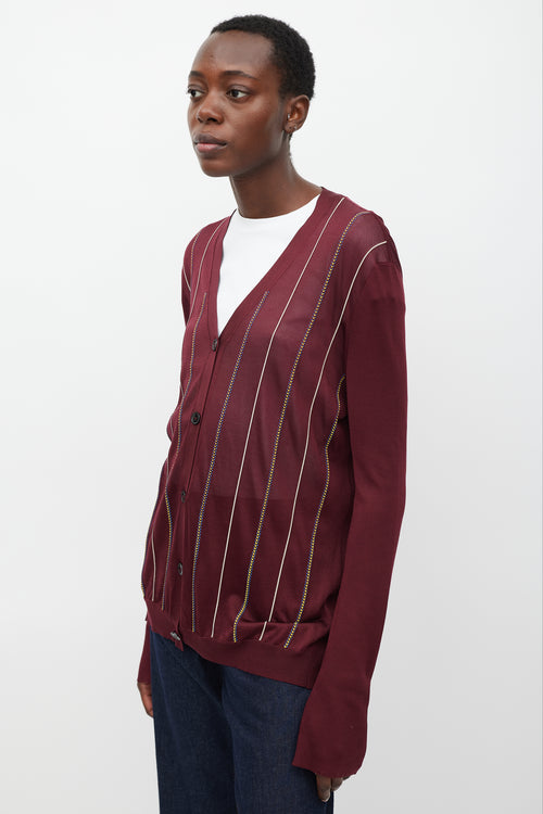 Marni Burgundy 
Multi Silk Stripe Cardigan