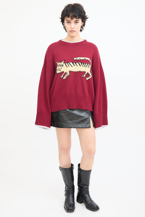 Marni X Suarez Burgundy 
Beige Wool Knit Graphic Sweater