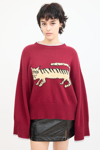 Marni X Suarez Burgundy 
Beige Wool Knit Graphic Sweater