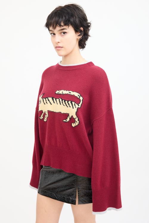 Marni X Suarez Burgundy 
Beige Wool Knit Graphic Sweater