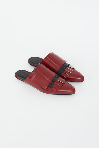 Marni Burgundy Leather Kiltie Fringe Mule