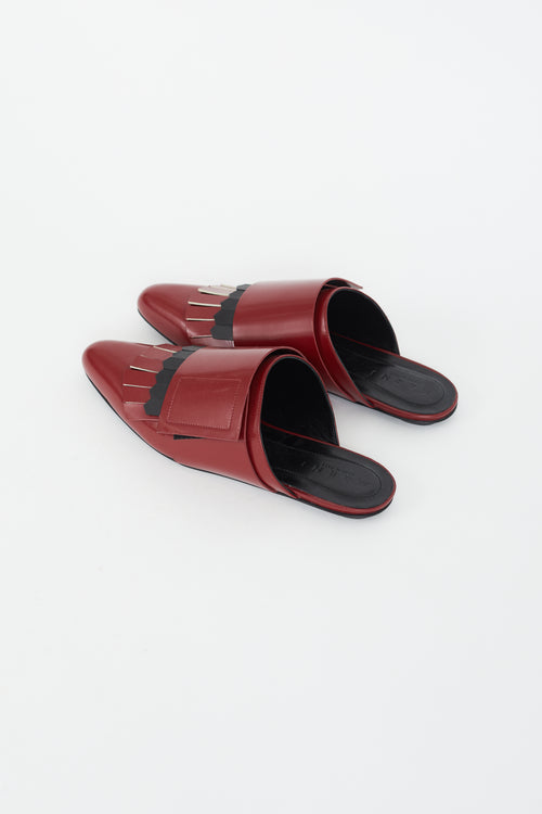 Marni Burgundy Leather Kiltie Fringe Mule