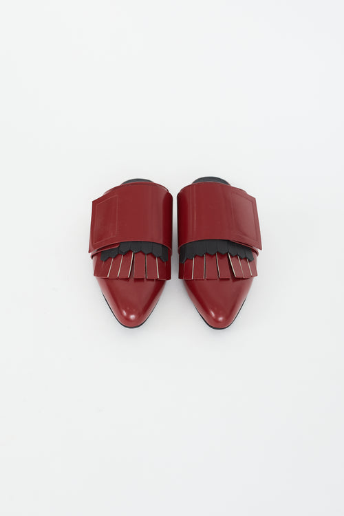 Marni Burgundy Leather Kiltie Fringe Mule