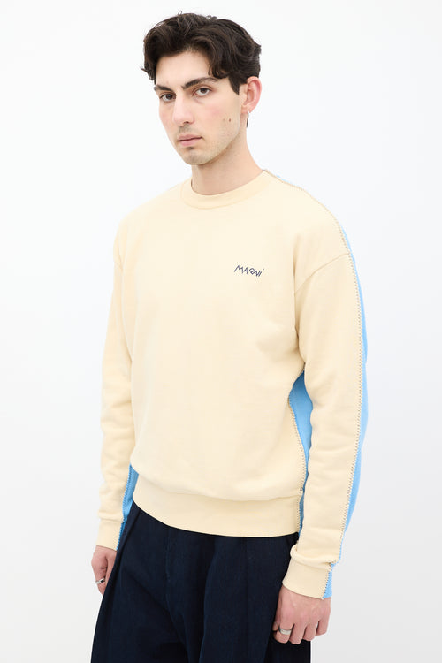 Marni Cream 
Blue Stitched Trim Sweatshirt