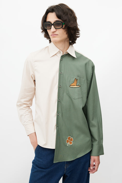 Marni Cream 
Green Embroidered Patch Shirt