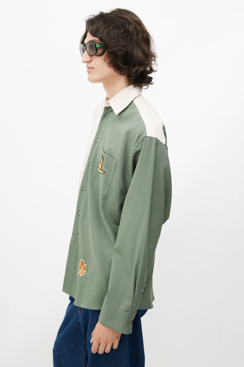 Marni Cream 
Green Embroidered Patch Shirt