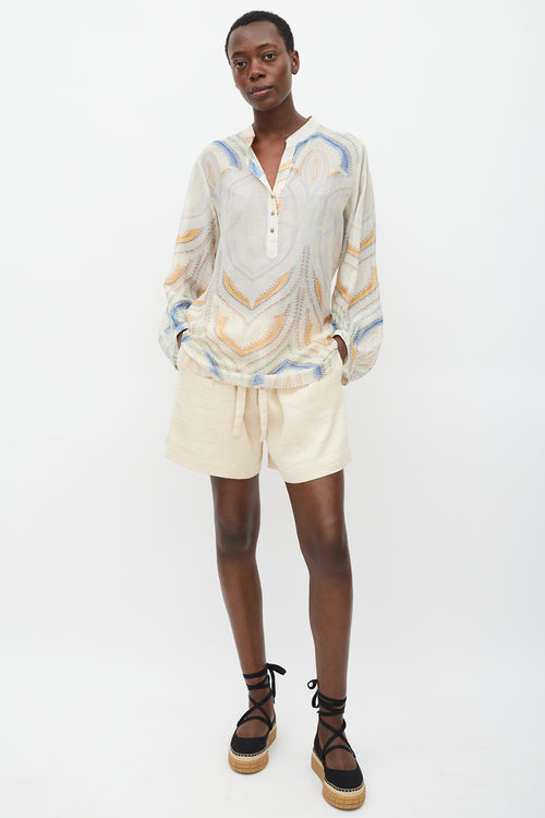 Marni Cream 
Multi Semi Sheer Paisley Blouse