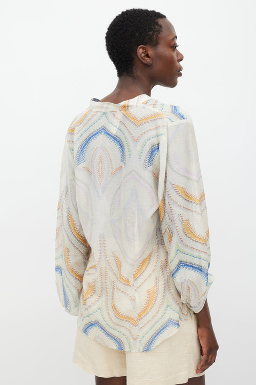 Marni Cream 
Multi Semi Sheer Paisley Blouse