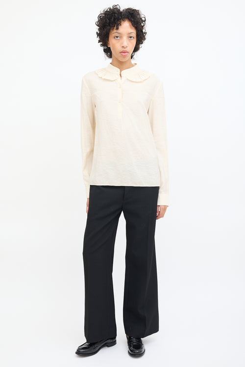 Marni Cream Nylon Ruffle Collar Blouse