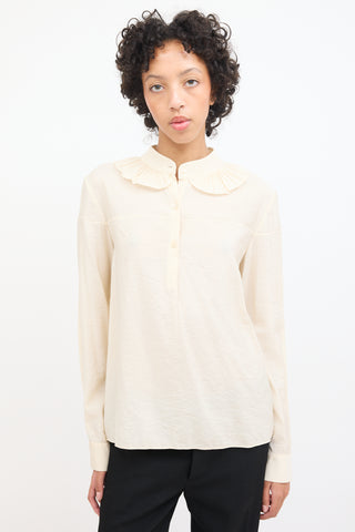 Marni Cream Nylon Ruffle Collar Blouse