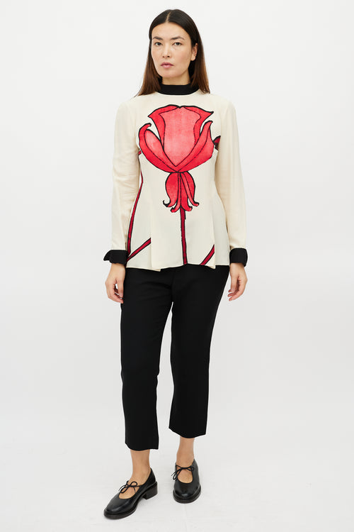 Marni Cream 
Red Silk Rose Top