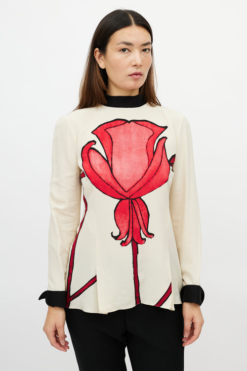 Marni Cream 
Red Silk Rose Top