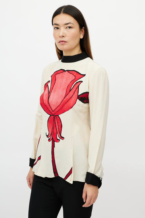 Marni Cream 
Red Silk Rose Top