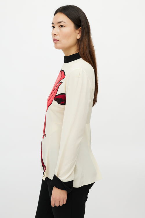 Marni Cream 
Red Silk Rose Top