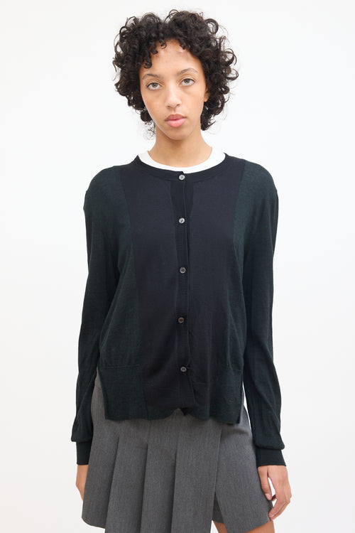 Marni Dark Green 
Black Wool Panelled Cardigan