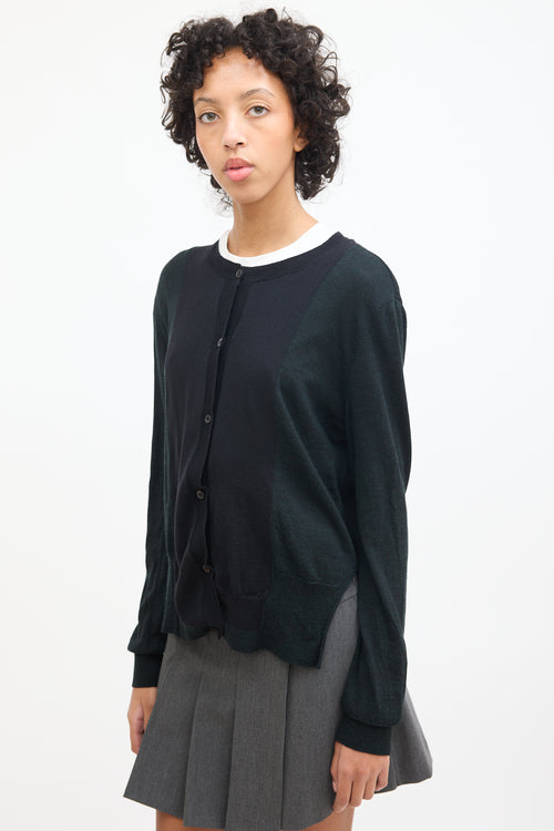 Marni Dark Green 
Black Wool Panelled Cardigan