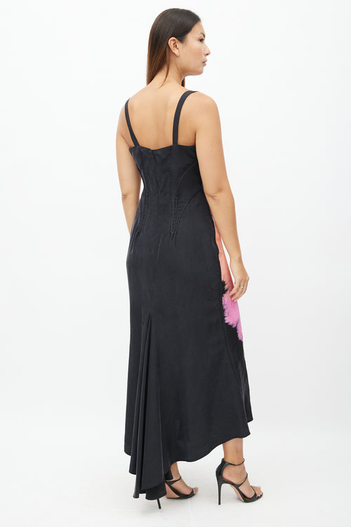 Marni Fall 2021 Black 
Multi Silk Ombre Corset Dress