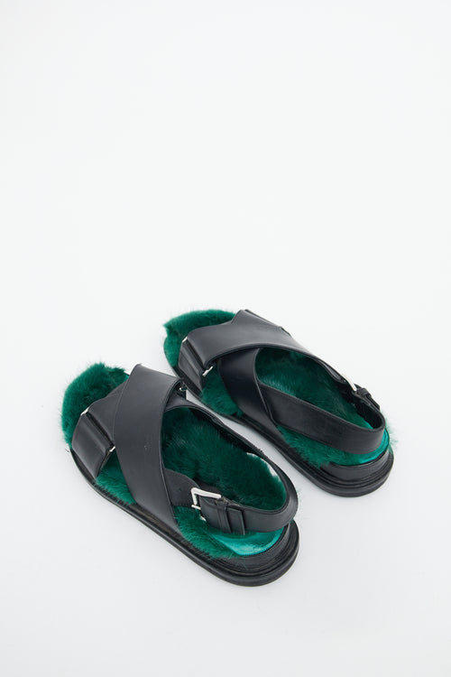 Marni Black 
Green Leather 
Fur Fussbett Sandal