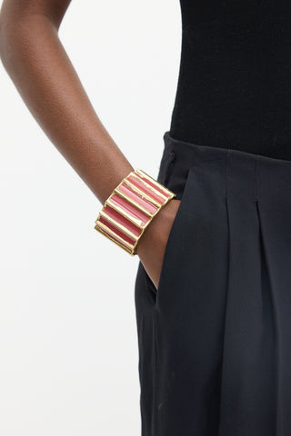 Marni Gold 
Fuchsia Enamel Ribbed Wide Bangle Bracelet