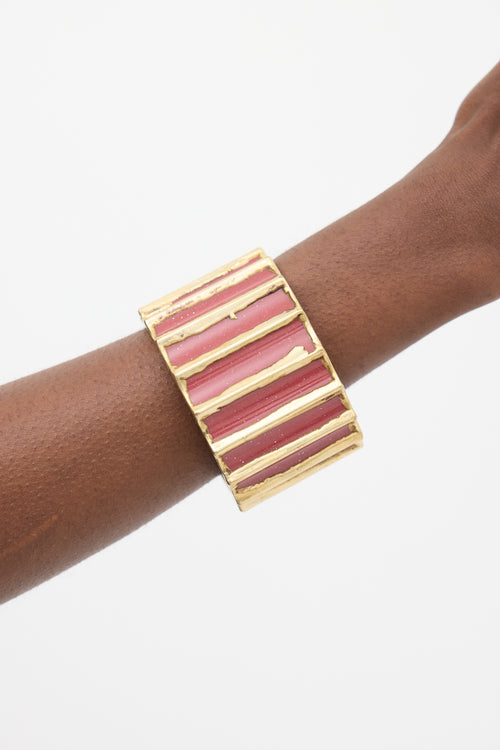 Marni Gold 
Fuchsia Enamel Ribbed Wide Bangle Bracelet