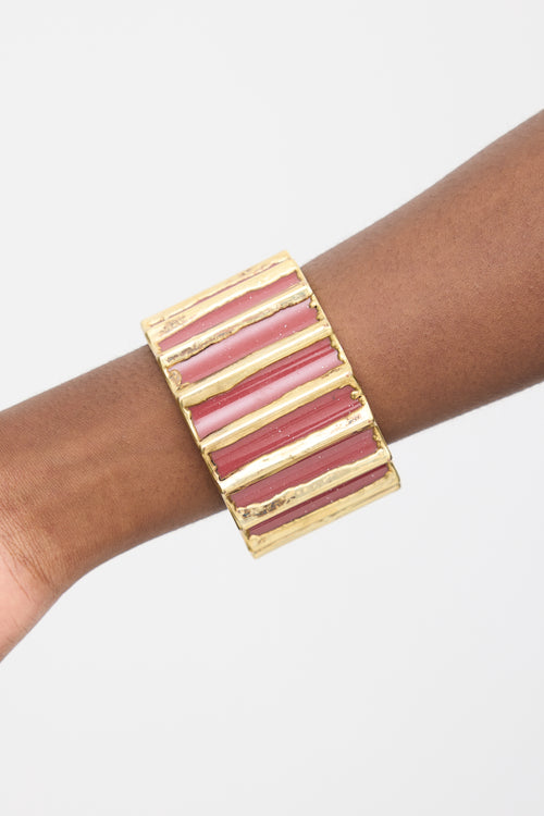 Marni Gold 
Fuchsia Enamel Ribbed Wide Bangle Bracelet