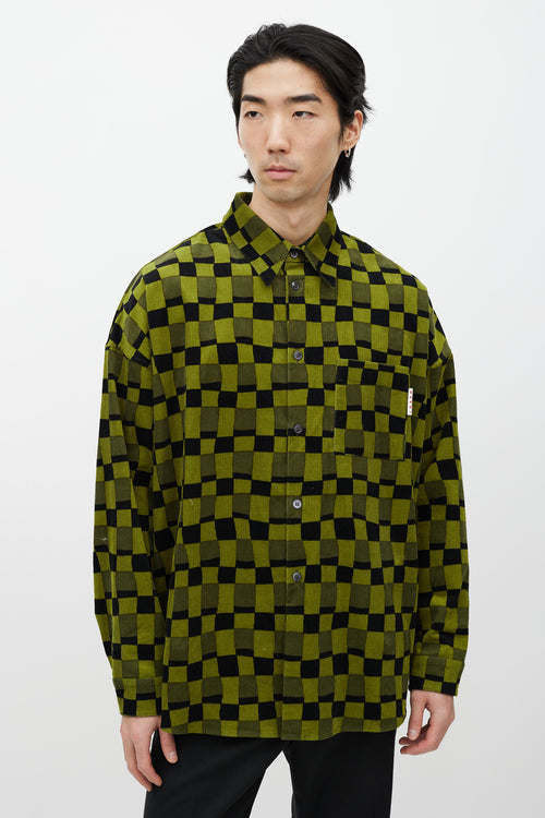 Marni Green 
Black Checker Corduroy Shirt