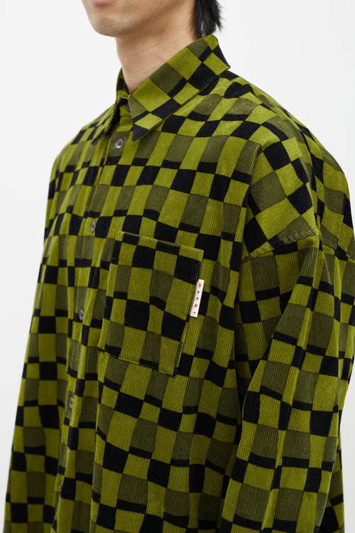 Marni Green 
Black Checker Corduroy Shirt