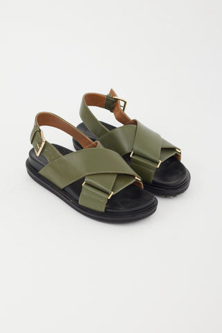 Marni Green Leather Fussbett Strappy Sandal