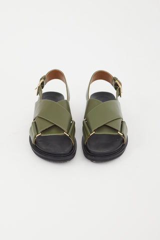 Marni Green Leather Fussbett Strappy Sandal