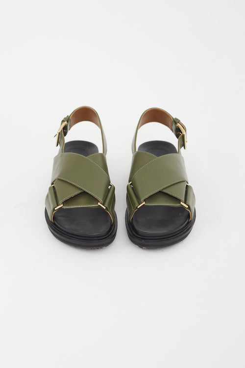 Marni Green Leather Fussbett Strappy Sandal