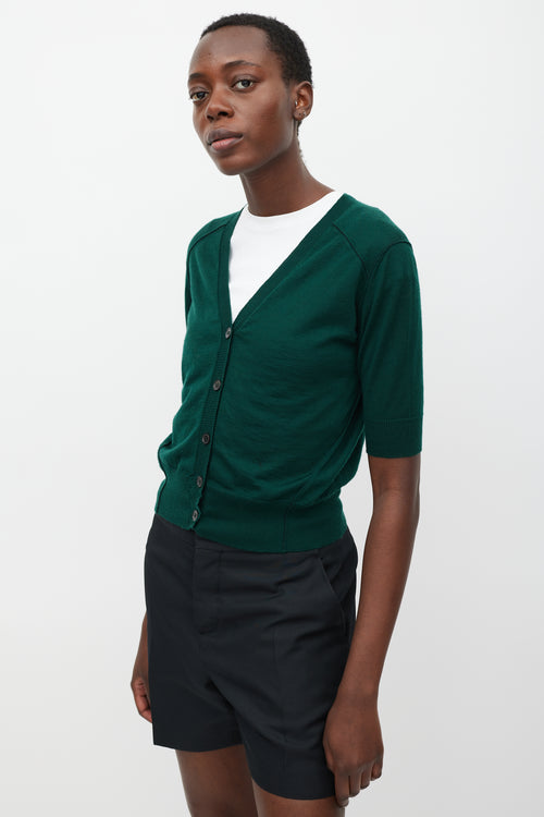 Marni Green Cashmere Short Sleeve Cardigan