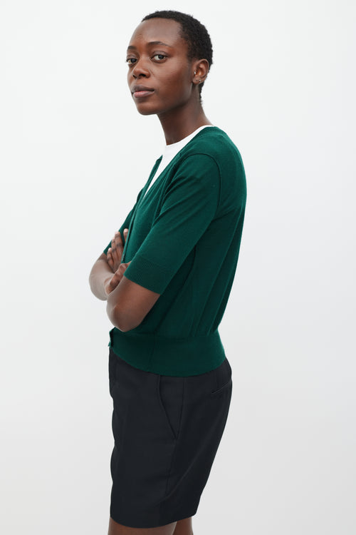 Marni Green Cashmere Short Sleeve Cardigan