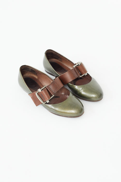 Marni Green Patent Leather Buckle Ballet Flat