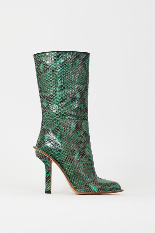 Marni Green 
Black Embossed Leather Heeled Boot