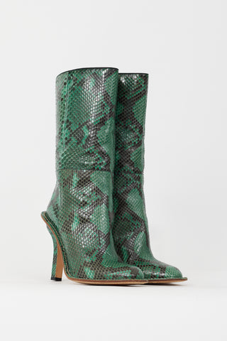 Marni Green 
Black Embossed Leather Heeled Boot