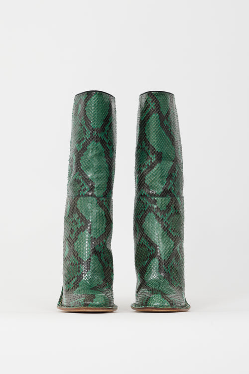 Marni Green 
Black Embossed Leather Heeled Boot