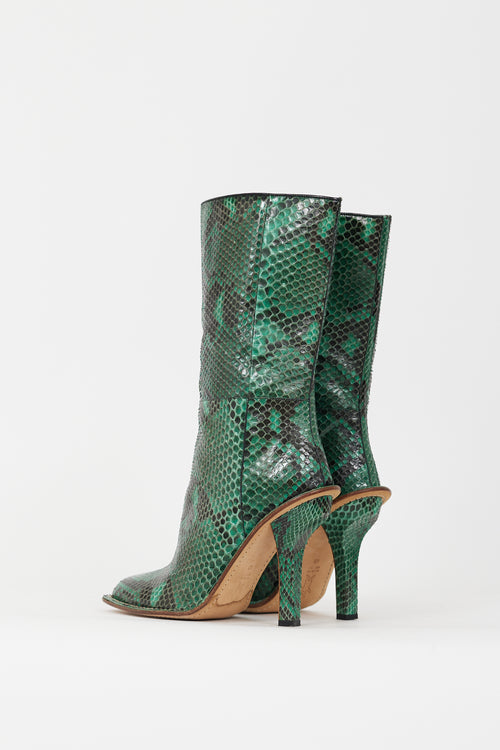 Marni Green 
Black Embossed Leather Heeled Boot