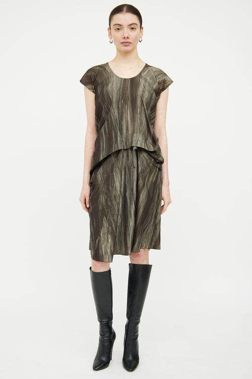 Marni Green Satin Marbled Pleated Dress