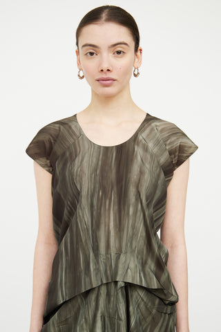 Marni Green Satin Marbled Pleated Dress