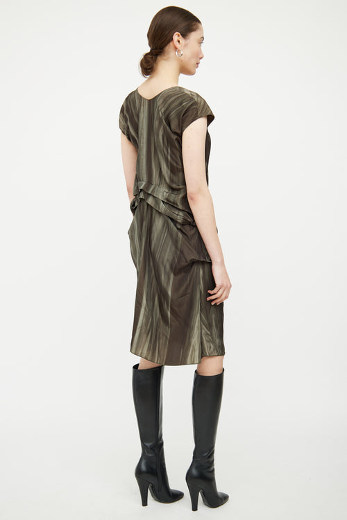 Marni Green Satin Marbled Pleated Dress