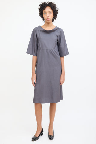 Marni Grey Silk Boat Neck Midi Dress