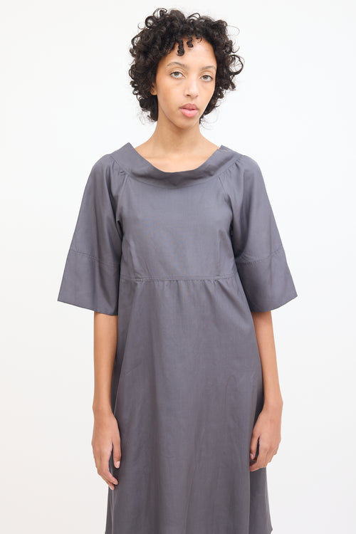 Marni Grey Silk Boat Neck Midi Dress