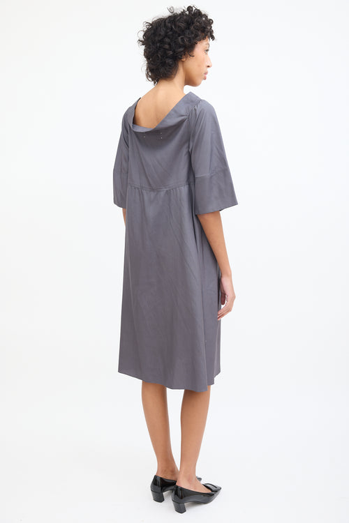 Marni Grey Silk Boat Neck Midi Dress