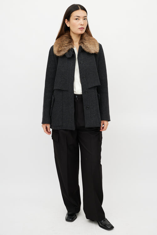 Marni Grey Wool Fur Coat