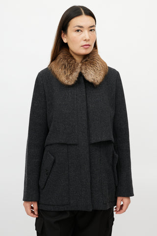 Marni Grey Wool Fur Coat