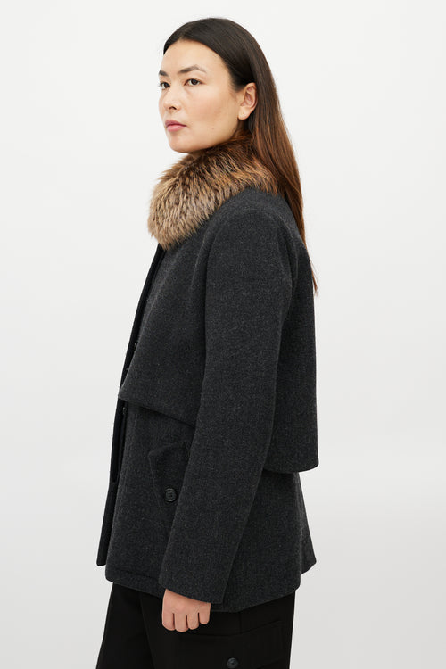 Marni Grey Wool Fur Coat