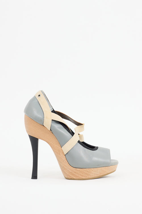 Marni Grey 
Black Leather Platform Heel