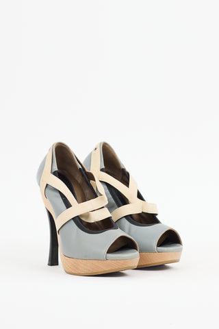 Marni Grey 
Black Leather Platform Heel