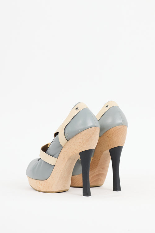 Marni Grey 
Black Leather Platform Heel